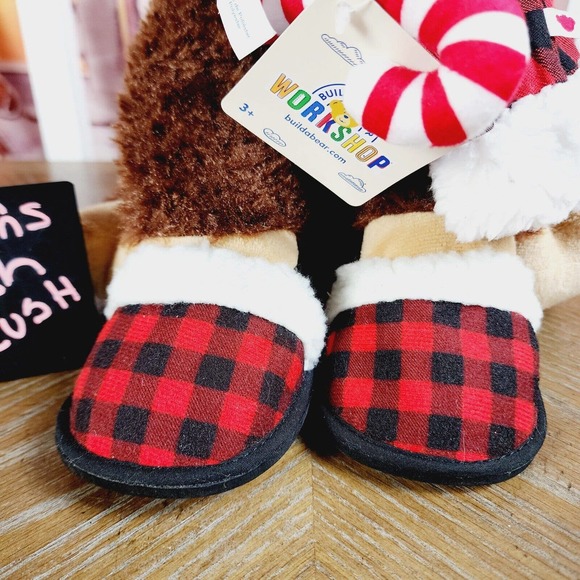 Build A Bear Chestnut Moose Christmas Plaid Scraf Hat Slippers Brown Plush NWT - Picture 6 of 11